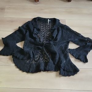 FREE PEOPLE Tie-front Ruffle Cardigan M